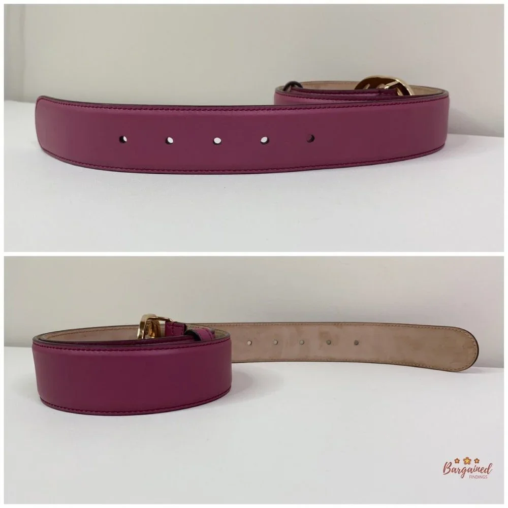 Authentic Gucci Pink Calfskin Leather Gold Interlocking G Buckle Belt 85/34 - Picture 11 of 12